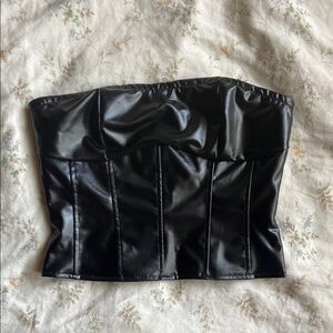 Black Faux Leather tube top with laced back size extra small great condition